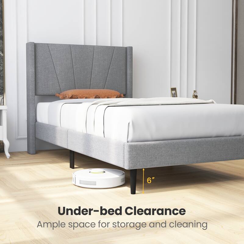 Bed Frame with Linen Upholstered Wingback Headboard