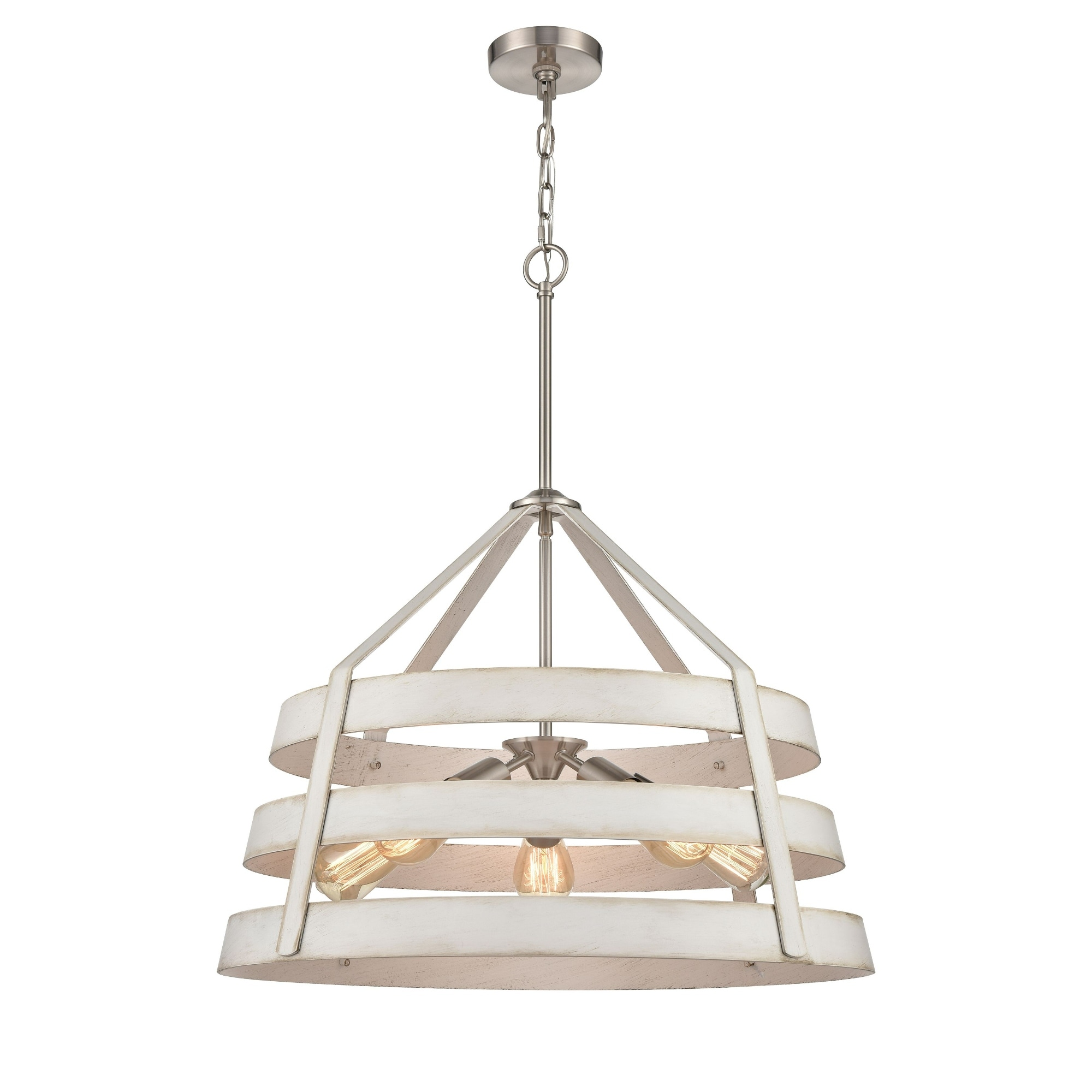 5-Light Coastal Driftwood Style Chandelier - 24" - White and Satin Nickel Finish