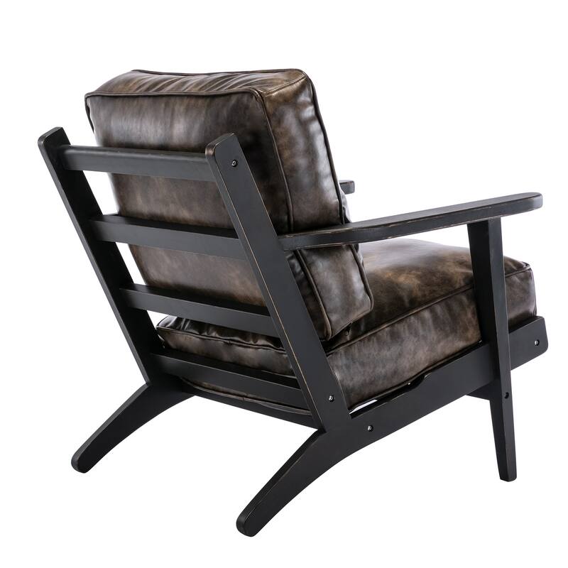 Mid-century PU leather accent chair - Brown