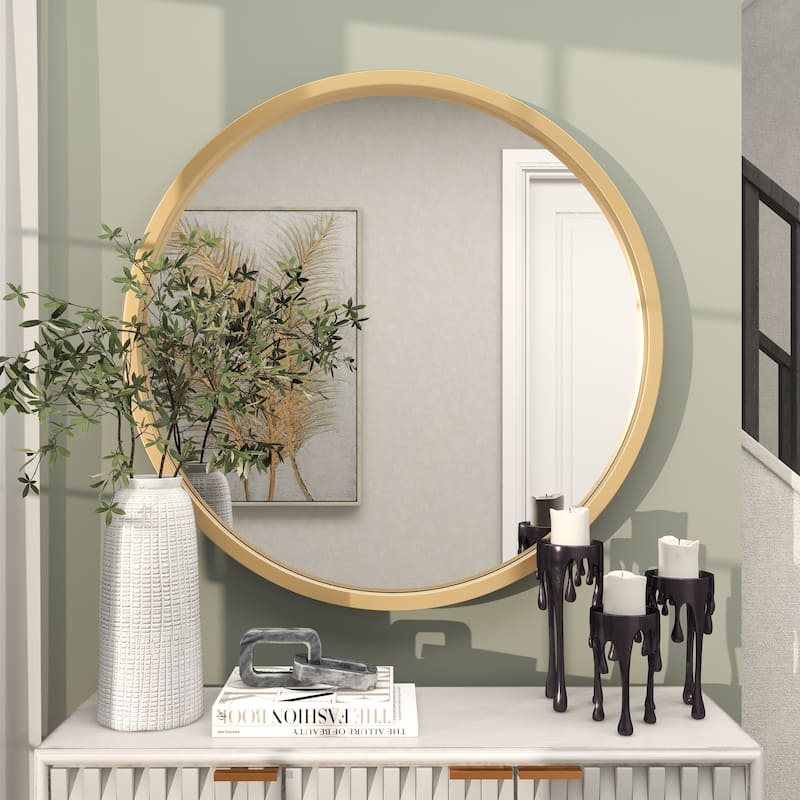 Wooden Wall Mirror with Thin Frame - Black, White, Gold - Roche River Decor