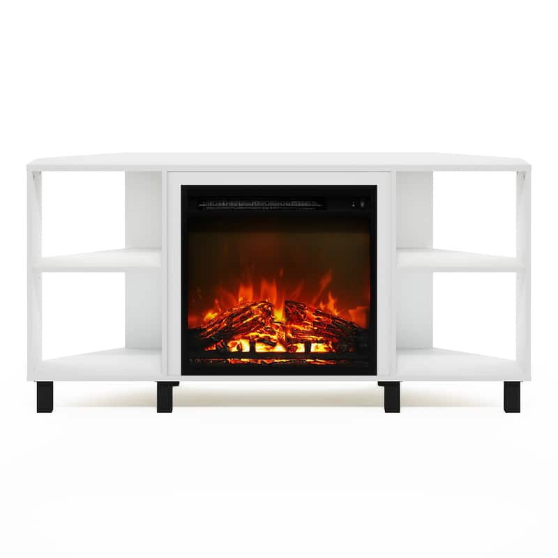 Furinno Jensen Metal Leg Corner Fireplce TV Stand for TV up to 55"