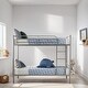 preview thumbnail 1 of 23, Twin Over Twin Bunk Bed with Ladder, Metal Bed with Full-Length Guardrail, Kid's Bed for Small Space, Bedroom, Silver