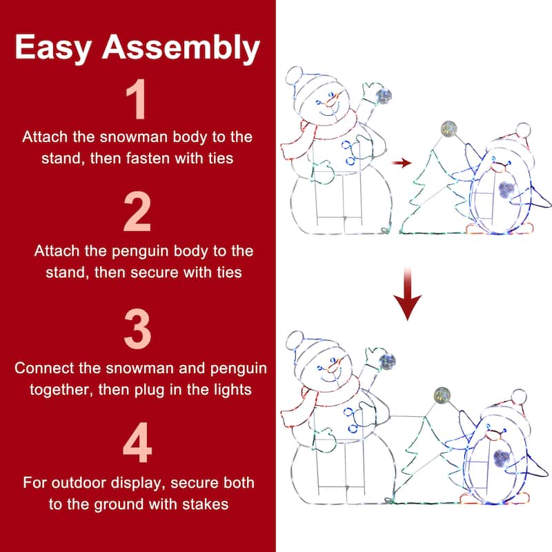 Puleo International 3.5' Snowman with Penguin Outdoor Christmas Decor with 197 Multi-Color LED Lights with Motion - White
