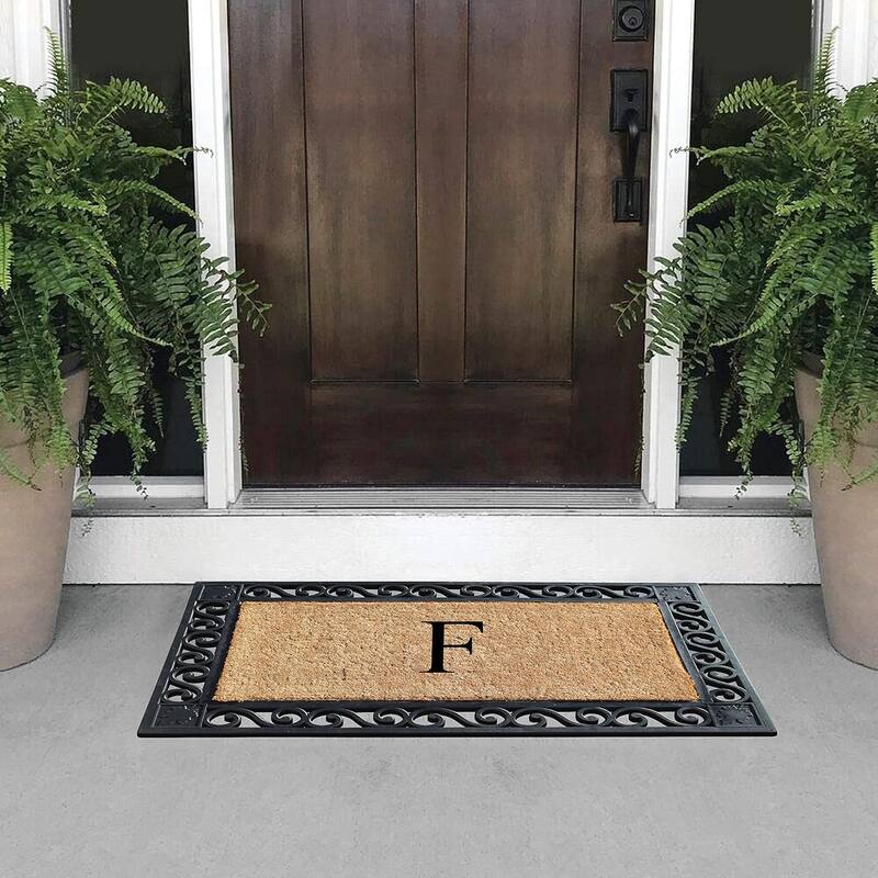 A1HC Rubber and Coir Maple Leaf, Heavy Weight Durable Monogrammed Doormat, 23"X38" Black