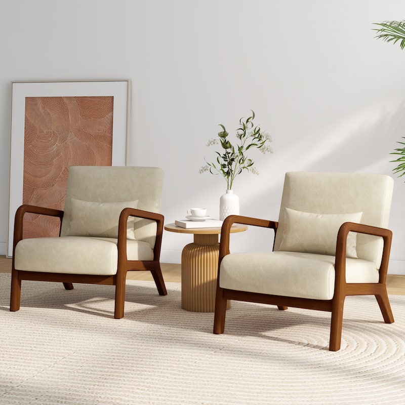 2 Set Mid Century ModernUpholstered Accent Chairs Armchair with Pillow