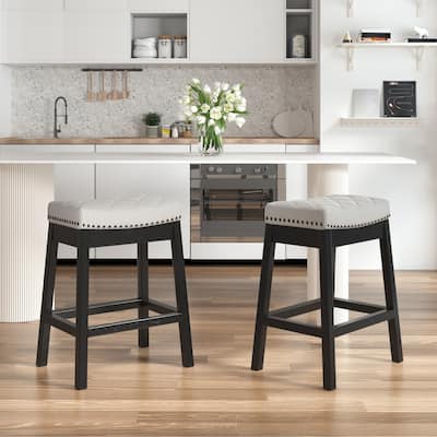 EROMMY Counter & Bar Stools Set of 2, Solid Wood Frame Upholstered Kitchen Stools
