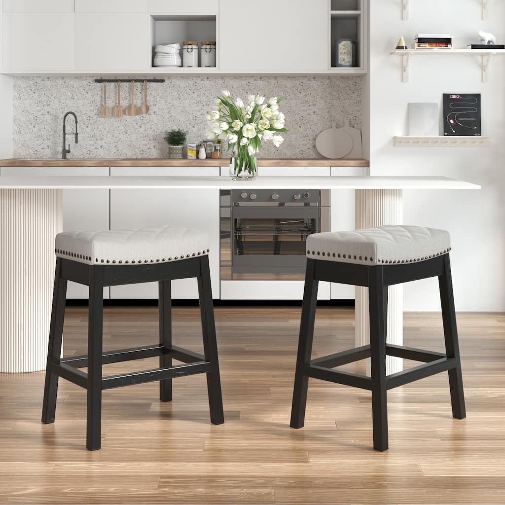 EROMMY Counter & Bar Stools Set of 2, Solid Wood Frame Upholstered Kitchen Stools