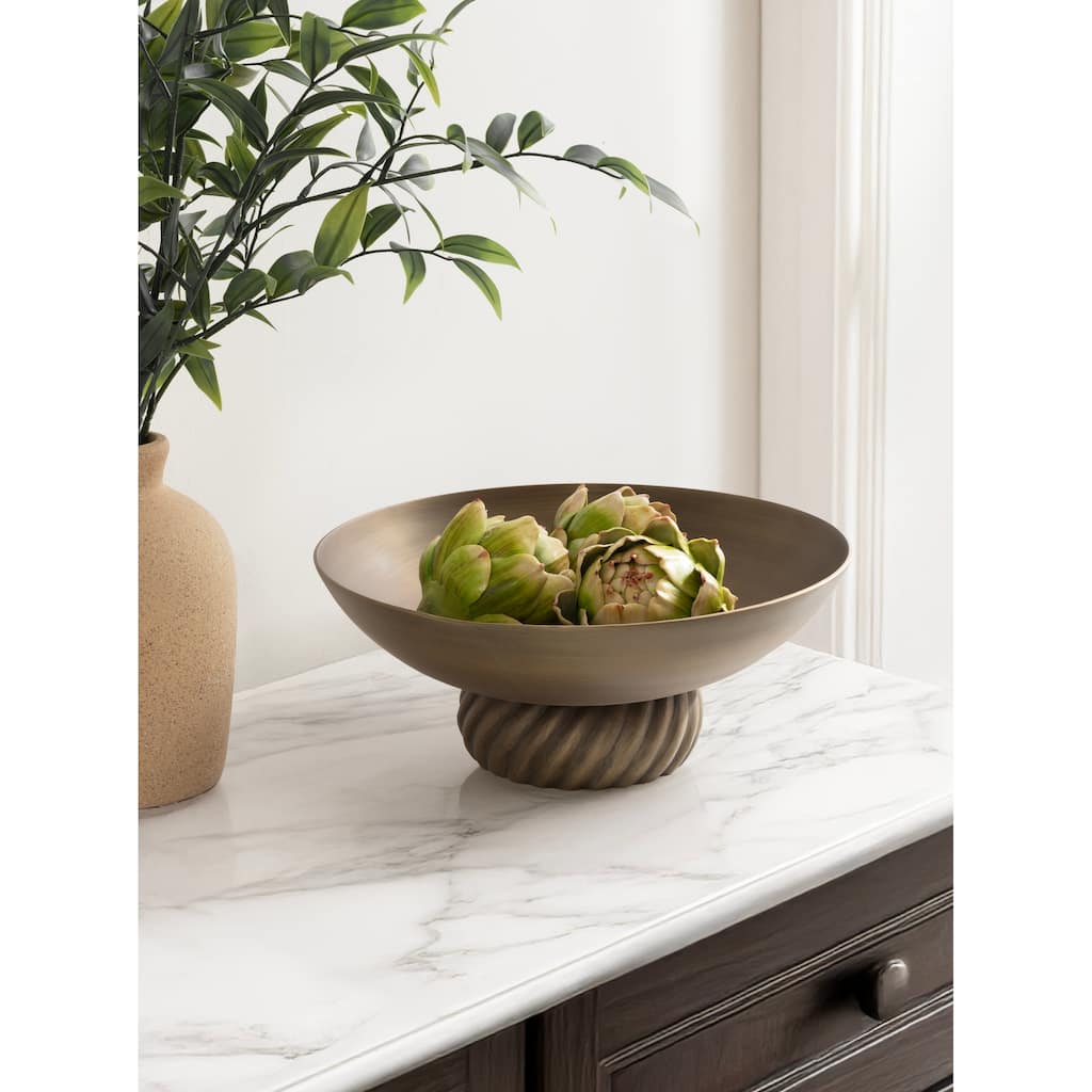 Kate and Laurel Trenza Round Footed Metal Bowl - 12" Diameter