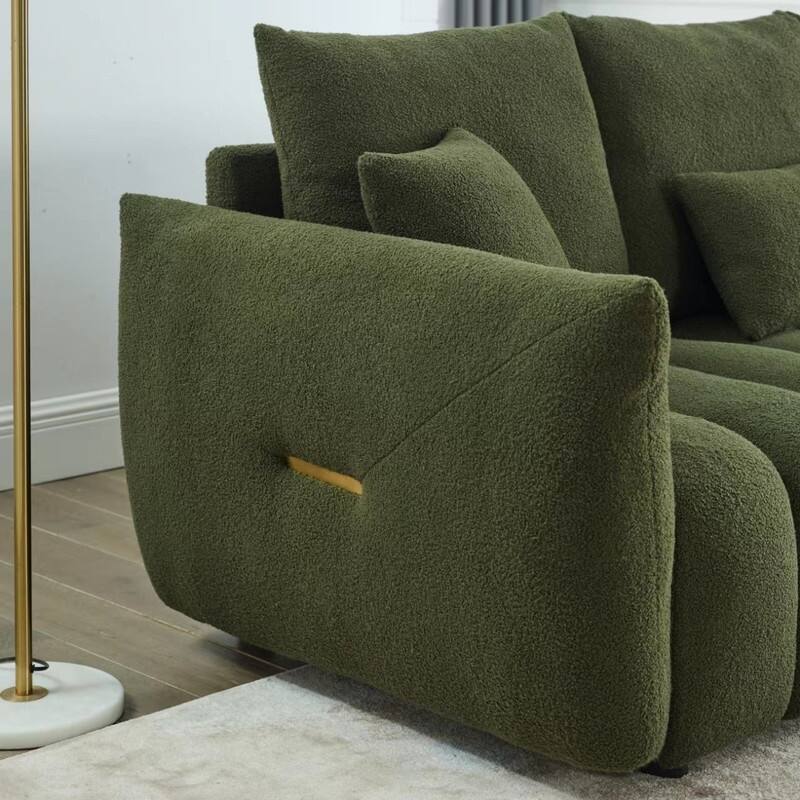 Oversized Upholstered Teddy Fabric Sofa with 3 Back Pillows and Cushions,Living Room Couch