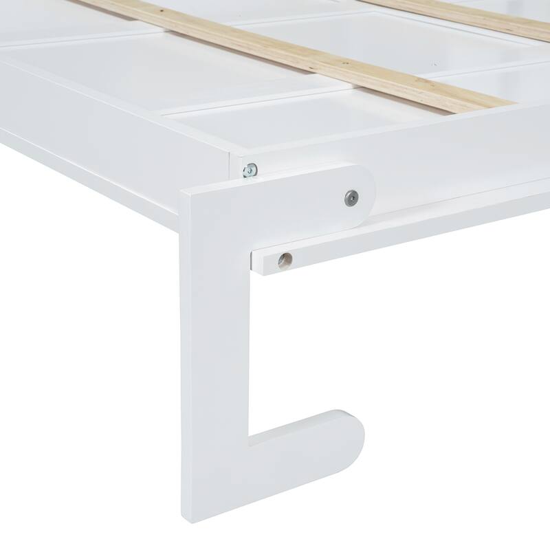 Queen Size Murphy Bed Wall Bed with L Shaped Sofa, Wooden Wall Murphy Bed Frame with Storage Shelves, No Box Spring Needed