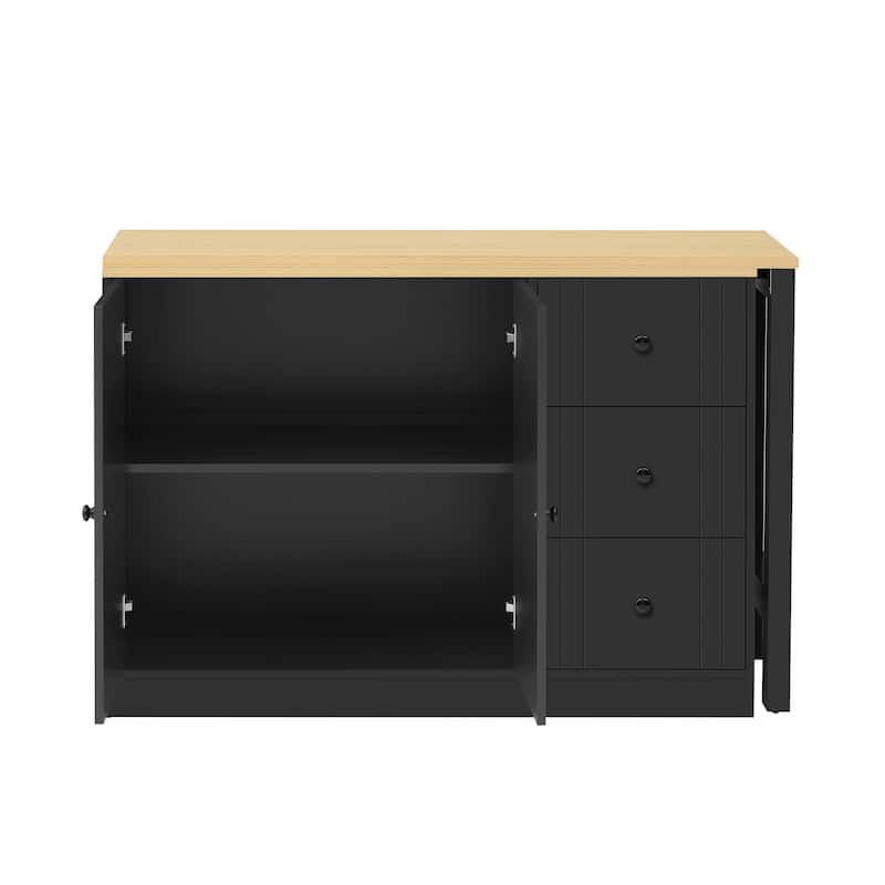 Wooden Sideboard with Extendable Table,Multifunctional Storage Cabinet with 2 Doors and 3 Drawers
