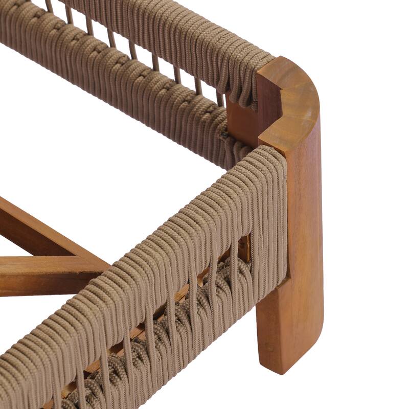 Christopher Knight Home - Ellery Acacia Wood Outdoor Adjustable Chaise Lounge with Cushion & Handwoven Rope Accents