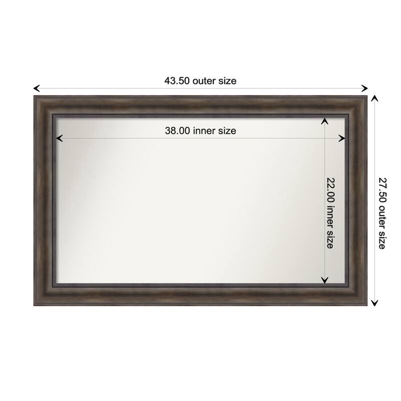 Rustic Pine Brown Framed Non-Beveled Custom Wall Mirror, Bathroom Vanity Mirror - Outer Size: 43.5 x 27.5