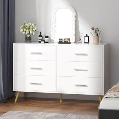 6-Drawer Dresser Storage– Modern Wide Top Storage Cabinet