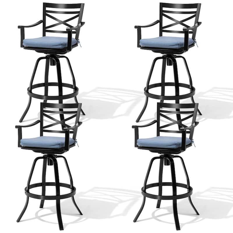 Pellebant Patio Outdoor Aluminum Swivel Bar Stools with Sunbrella Cushion - 21.7 in W x 16.5 in D x 46 in H