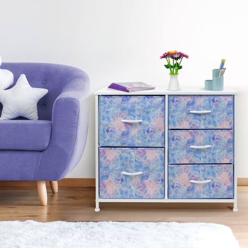 5 Drawer Bedroom Chest Dresser and TV Stand, Pastel Collection