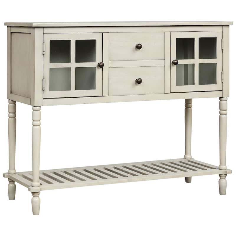 Wood Console Table with Bottom Shelf and Glass Cabinet