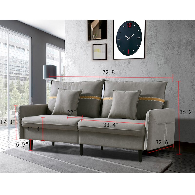3-Seat Sofa Couch, Mid-Century Tufted Love Seat With 2 Pillows for Living Room