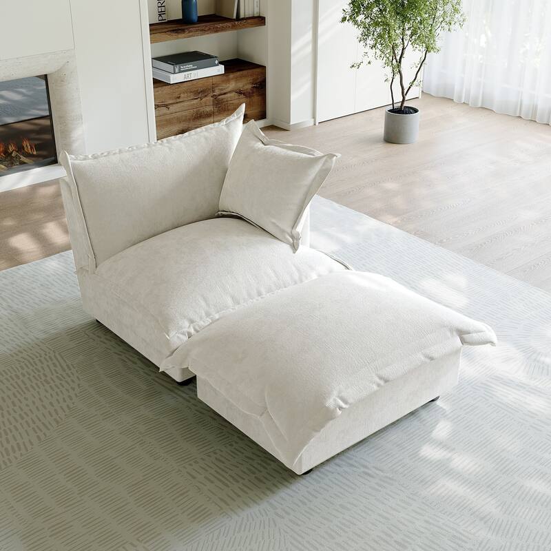 Casual 40"W Oversized Soft Comfy Cloud Chenille Chaise Lounge with Ottoman