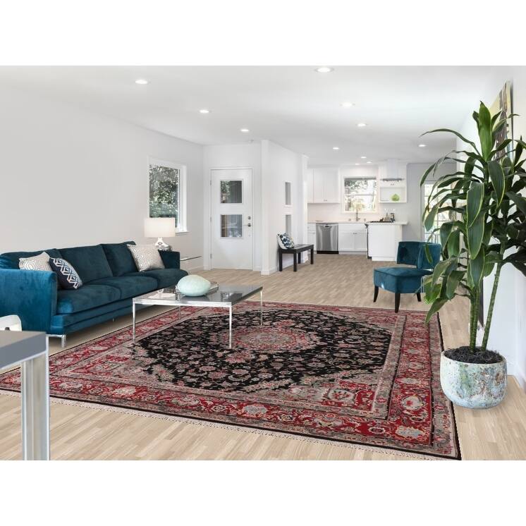 Floral Black Aubusson Chinese Area Rug Hand-Knotted Wool Carpet - 8'3"x 10'0"