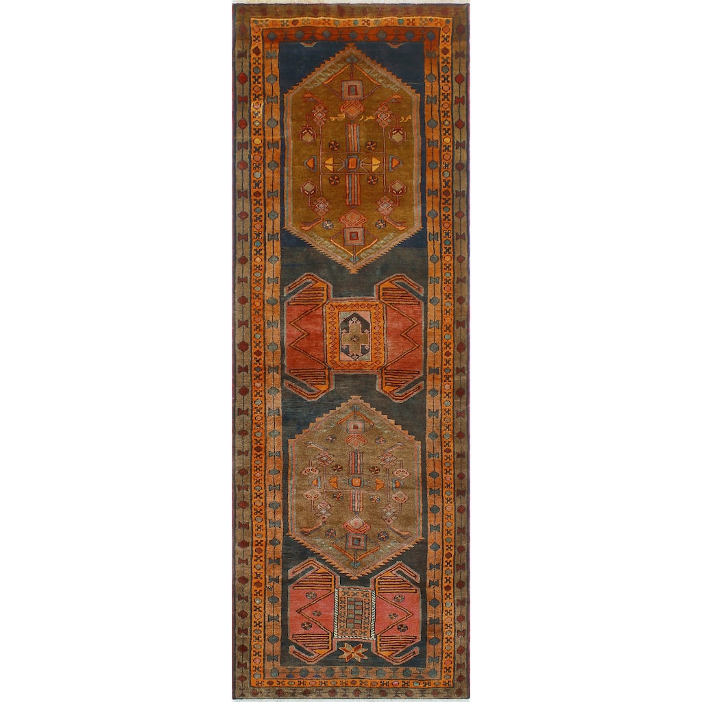 Fine Vintage Distressed Fariba Charcoal/Brown Runner - 3'7" x 10'9"