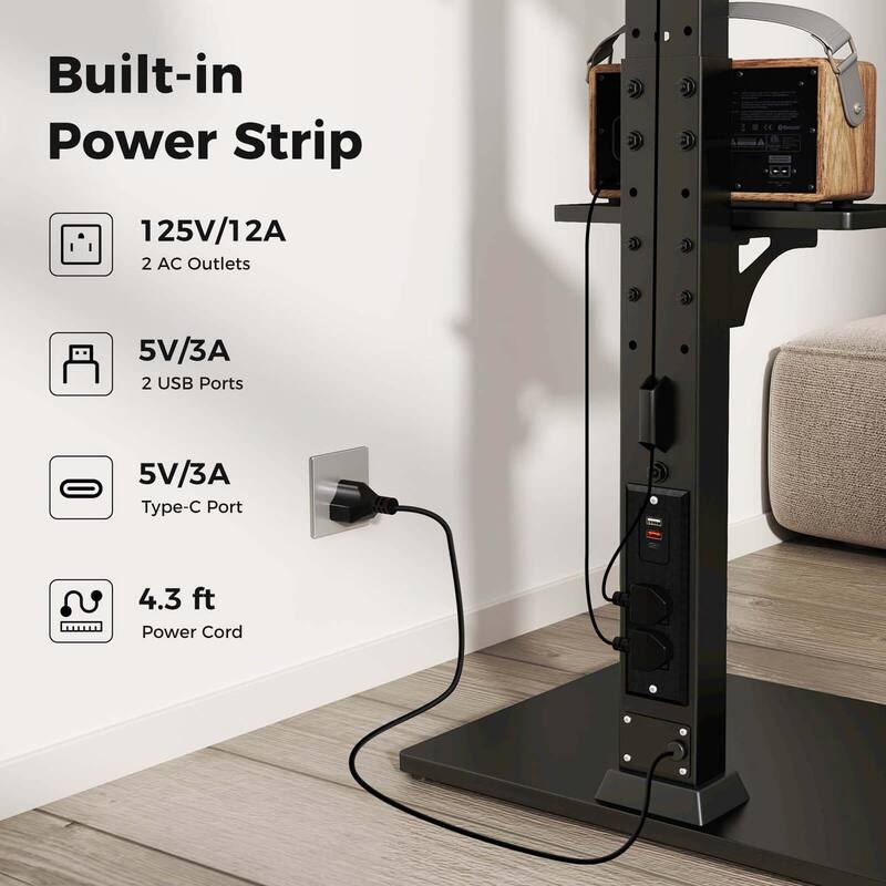 Costway Floor TV Stand with Power Outlet Height Adjustable Tall TV - See Details