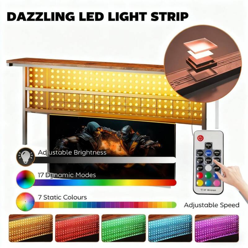 Computer Desk with Monitor Stand and CPU Shelf,L Shaped Gaming Desk with Power Outlets & LED Lights