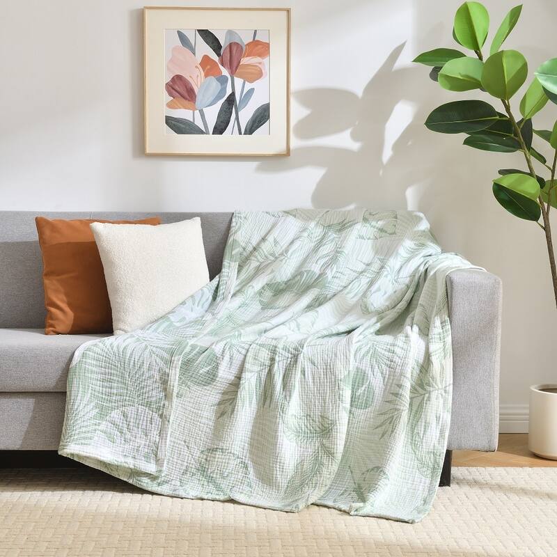 Vintage Cotton Muslin Throw Blanket, Reversible, Breathable for Indoor/Outdoor Use, Picnics, Bedding, or Chair Cover
