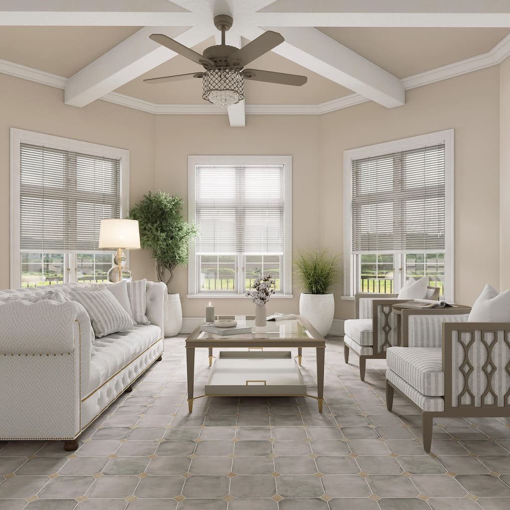 Merola Tile Laverton Octagon Gris with Taco Beige 7-7/8" x 7-7/8" Porcelain Floor and Wall Tile