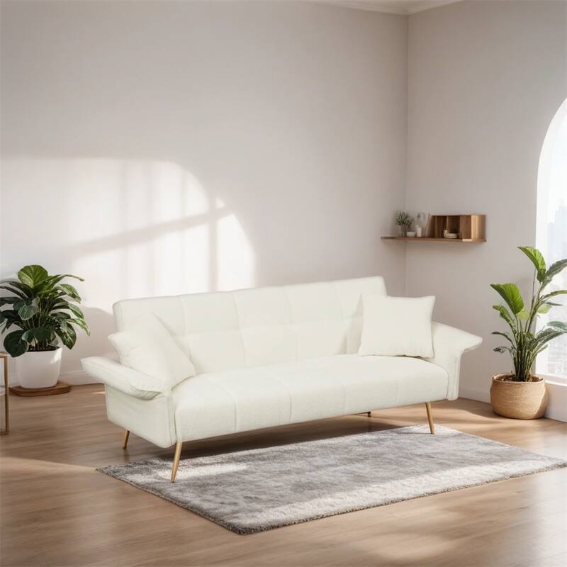 Teddy Fleece Sofabed,Convertible Futon Sofabed With Adjustable Arms