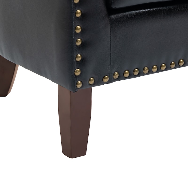 Modern Leather Nailheads Trim Barrel Accent Chairs with Wood Legs