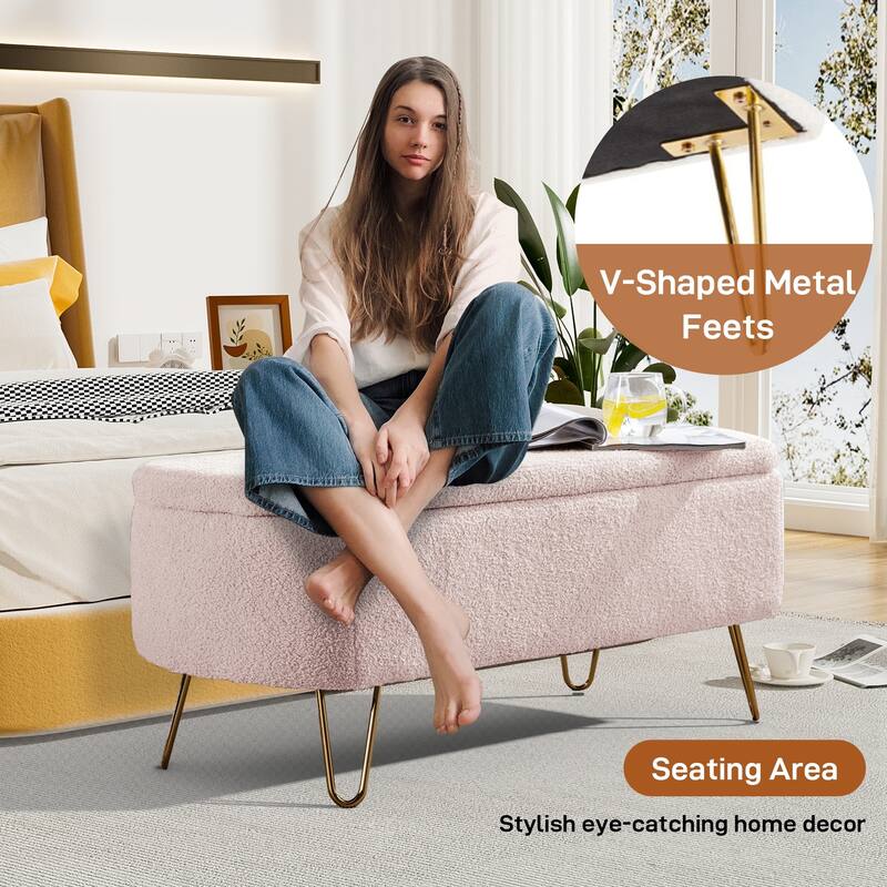 Ouyessir Modern Sherpa Storage Bench, Ottoman with Storage