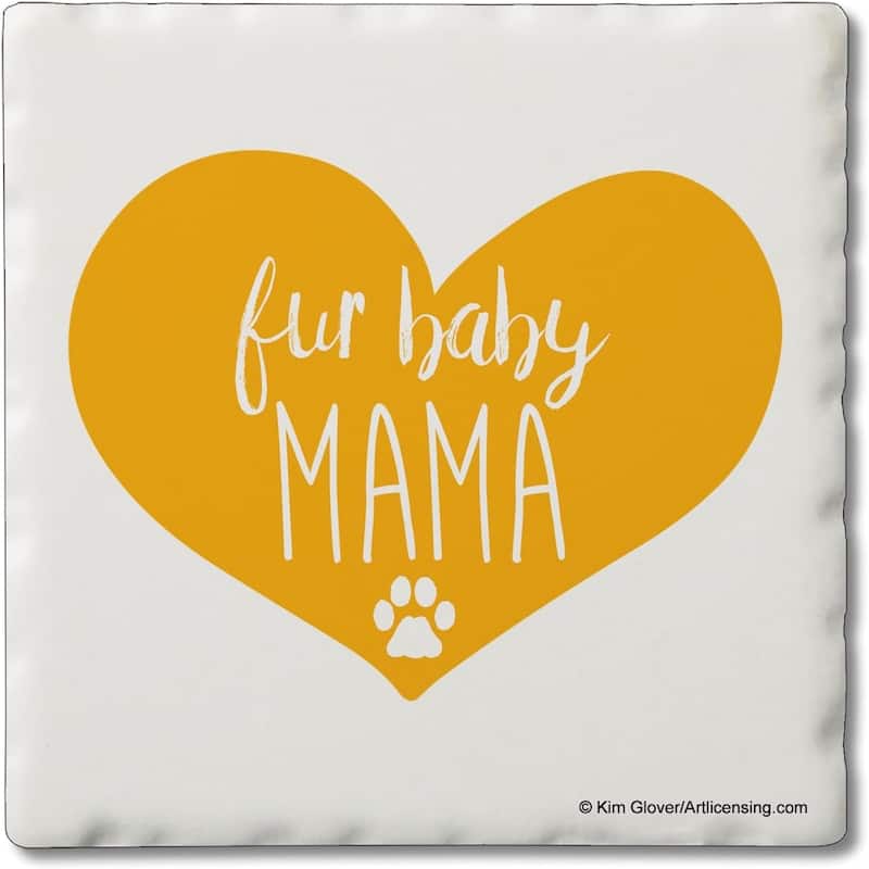Fur Baby Mama 4 Pack Single Absorbent Stone Coaster with Cork Backing Made in The USA 4" Square, Artistic, Easily Wipes Clean - Multi