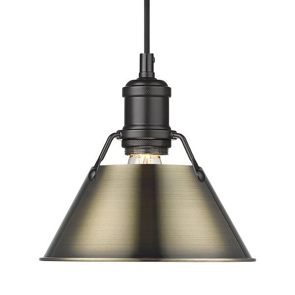 slide 2 of 2, Yep by Golden Lighting Orwell 1-light 8in Pendant in Matte Black and Aged Brass shade