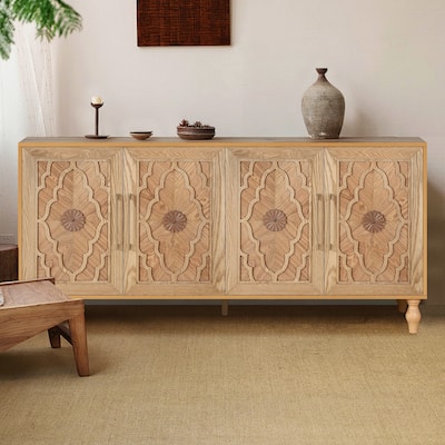 Retro Carved Storage Cabinet Sideboard Buffet Cabinet Entryway Table
