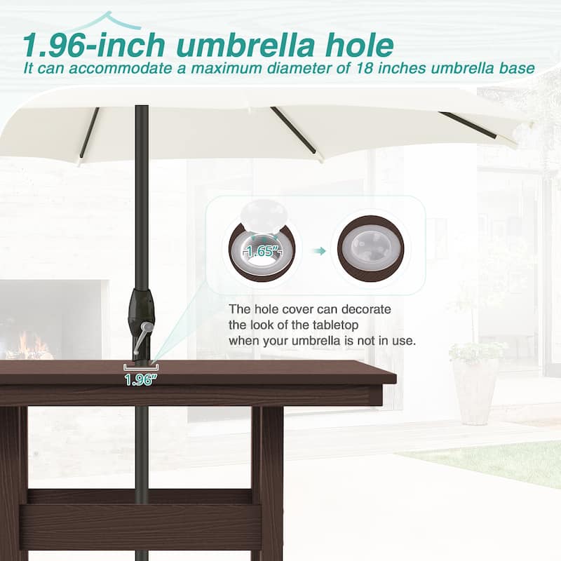 35.2-inch HDPS Outdoor Square Table With Umbrella Holes - 35.2" W x 35.2" L x 30.1" H