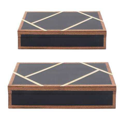 Resin, Set of 2 10, 12" Boxes with Gold Inlay, Black 4"H - 12.0" x 8.0" x 4.0"