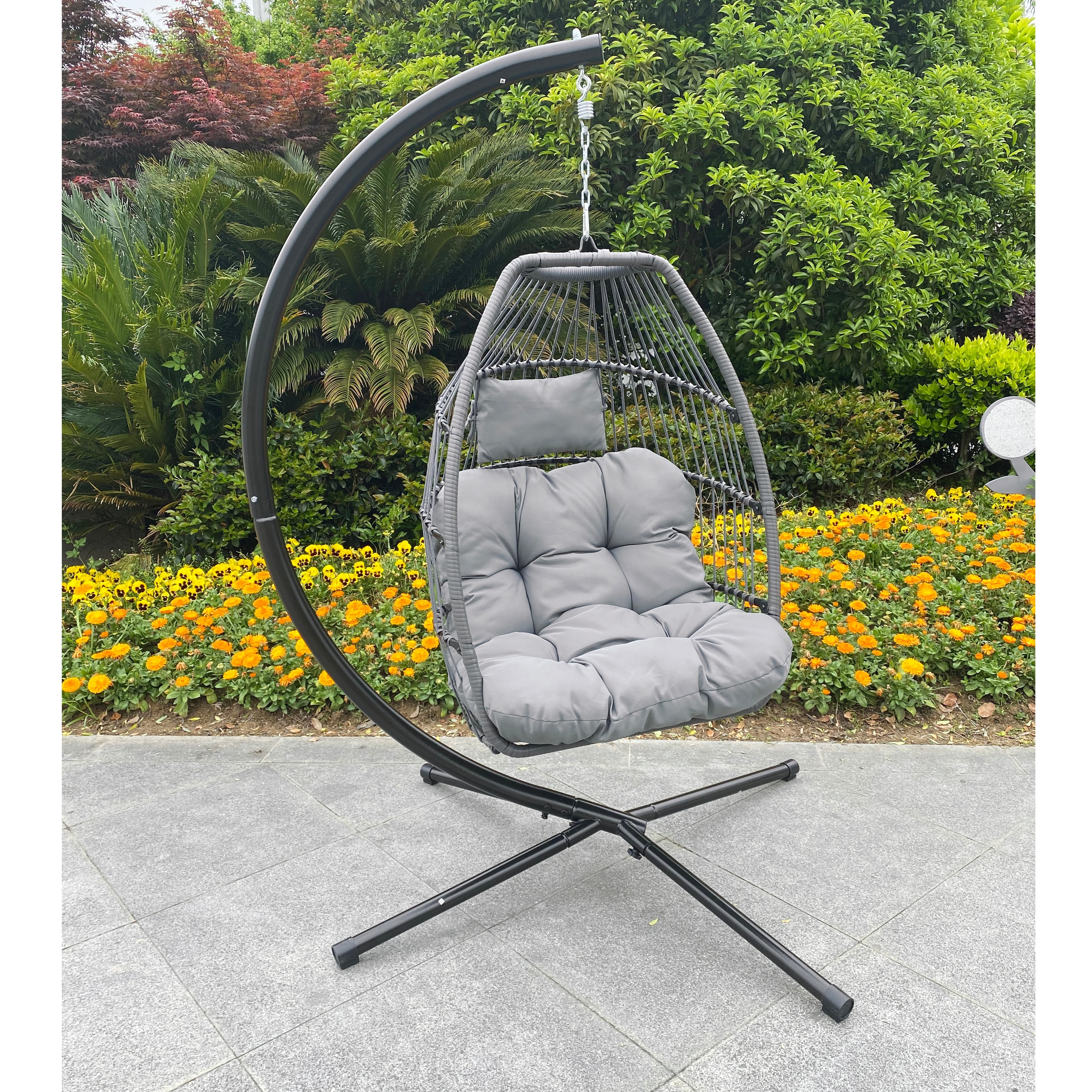 Folding swing outlet chair with stand
