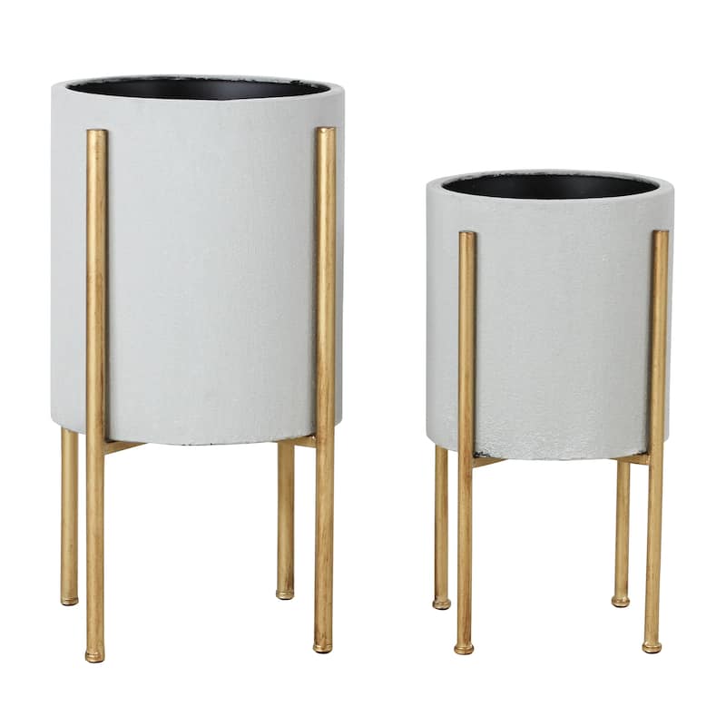 Nabila Grey/Gold Metal Mid-century Planters (Set of 2) - 23"h x 12.5"w x 12.5"d / 19"h x 10.5"w x 10.5"d