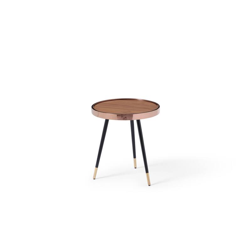 HomeRoots 20" Walnut Black And Rose Gold Wood and Stainless Steel Round End Table - 18.00 in. x 20.00 in. x 18.00 in.
