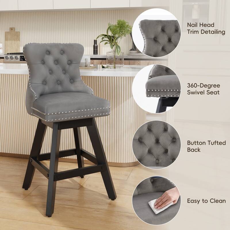 Swivel Velvet Leisure Counter Bar Stools Set of 8
