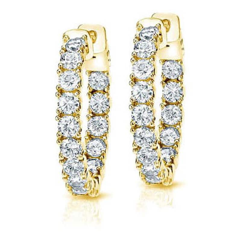 Auriya 14k Gold 3 carat TW Medium Inside-out Diamond Hoop Earrings - 0.86-inch (H-I, SI1-SI2) - Yellow Gold