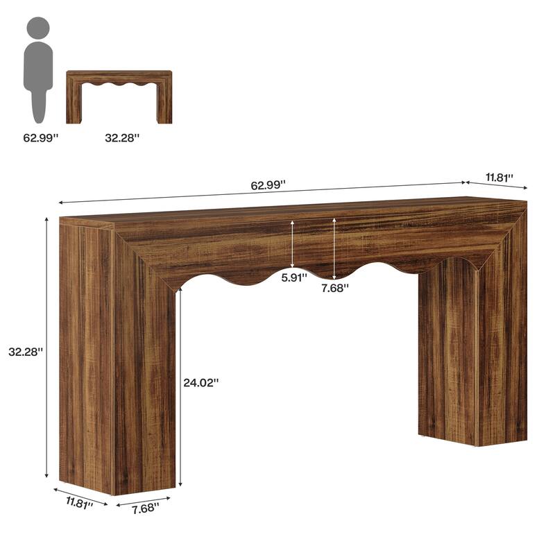 63” Farmhouse Console Table, Brown Entryway Table with Storage - 63" x 11.81"