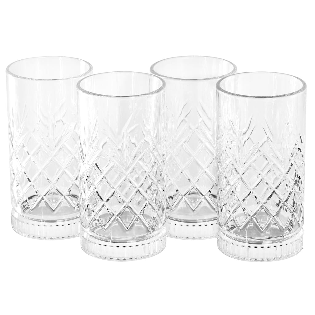 4 Piece 16 Ounce Diamond Embossed Glass Tumbler Set
