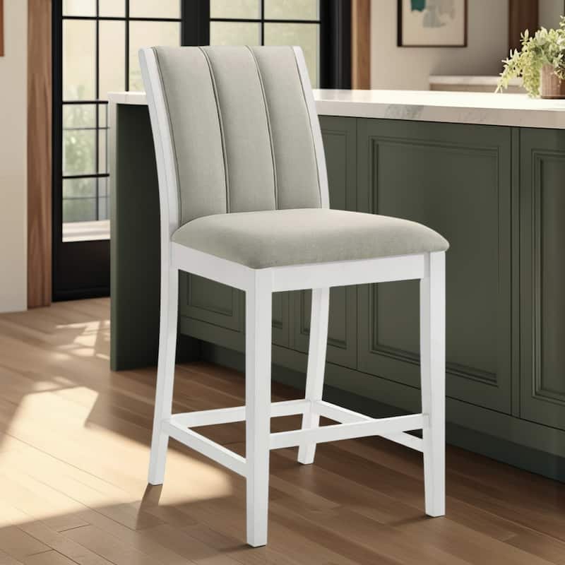 Nolan 26 in. Dark Roast Counter Height Rubberwood Barstool with Grey Fabric Seat - Set of 2 - Fog/Matte White - Counter Height - Single