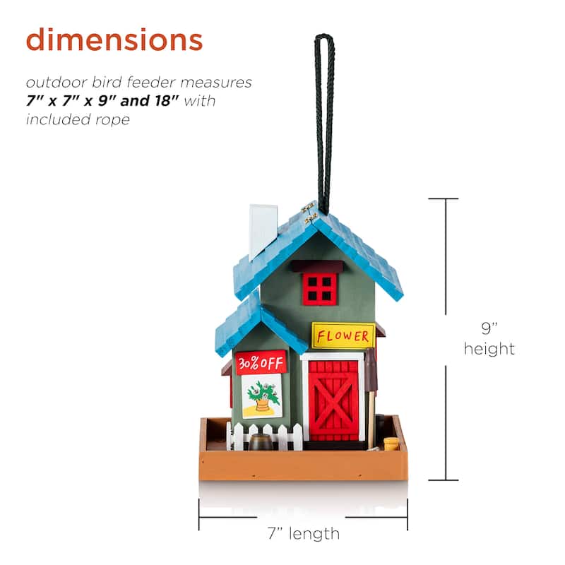 Alpine Corporation 9" Tall Outdoor Hanging Colorful Bird Feeder, Flower Shop