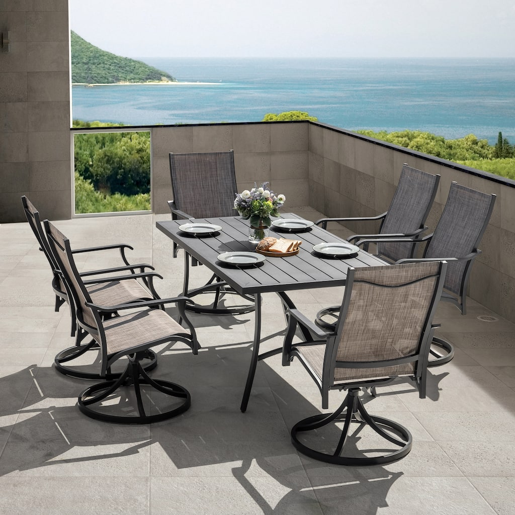 7-Piece Outdoor Aluminum Dining Set with Swivel Design
