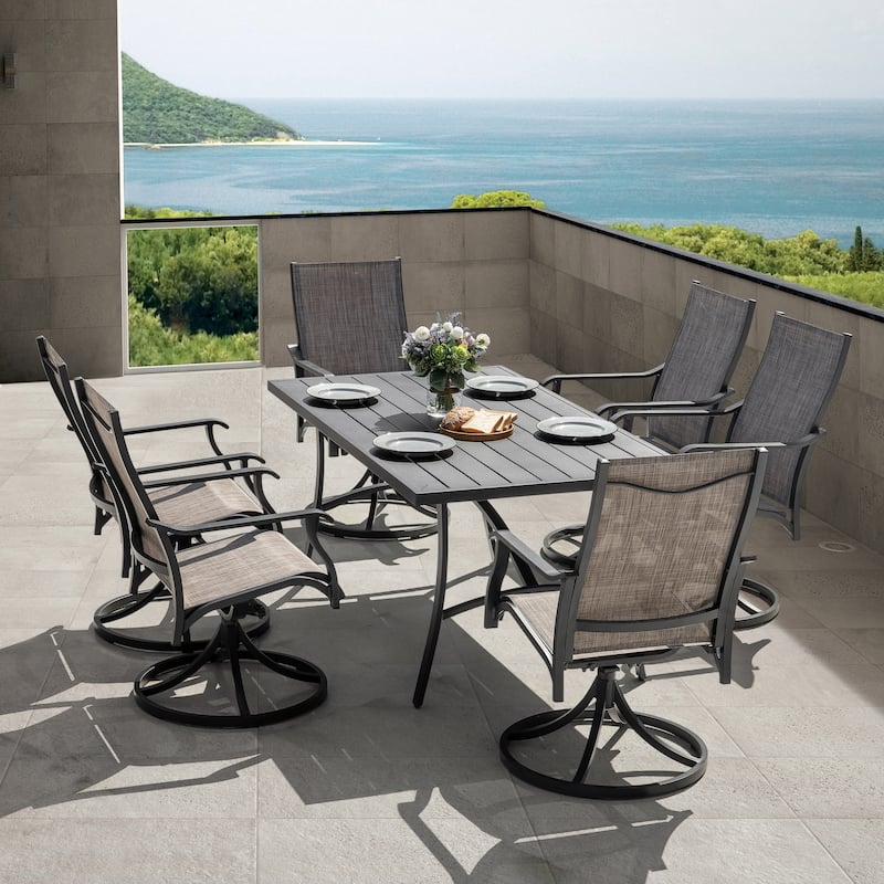 7-Piece Outdoor Aluminum Dining Set with Swivel Design
