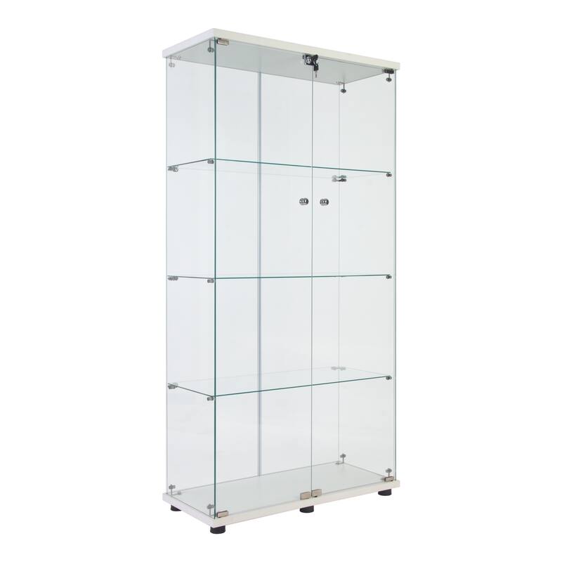 Lighted Two Door Glass Cabinet Glass Display Cabinet with 4 Shelves