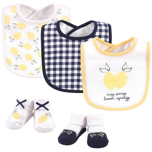 slide 1 of 1, Hudson Baby Infant Girl Cotton Bib and Sock Set 5pk, Easy Peasy, One Size - Easy Peasy - One Size One Size - Easy Peasy